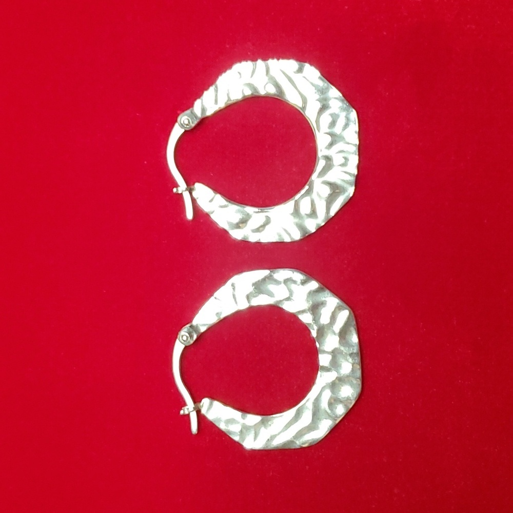 Hammered Silver Hoop Earrings - Artisan - Vintage